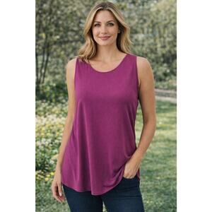 Eileen Fisher Top XL Purple Crew Neck Short Sleeve Imported